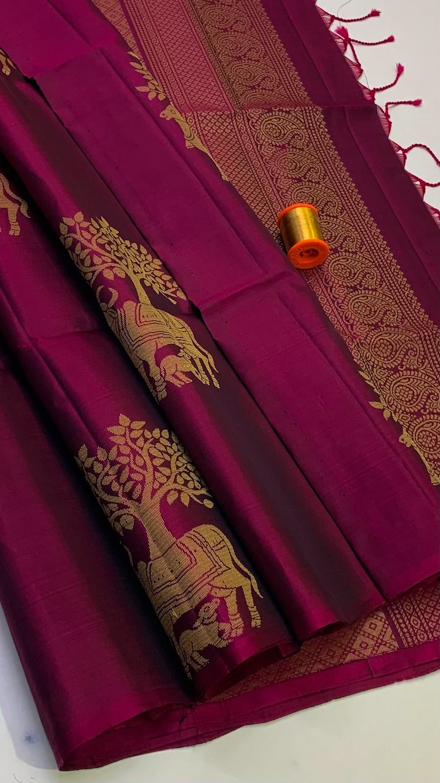 Deep Maroon Kanchi Handloom Soft Silk Saree